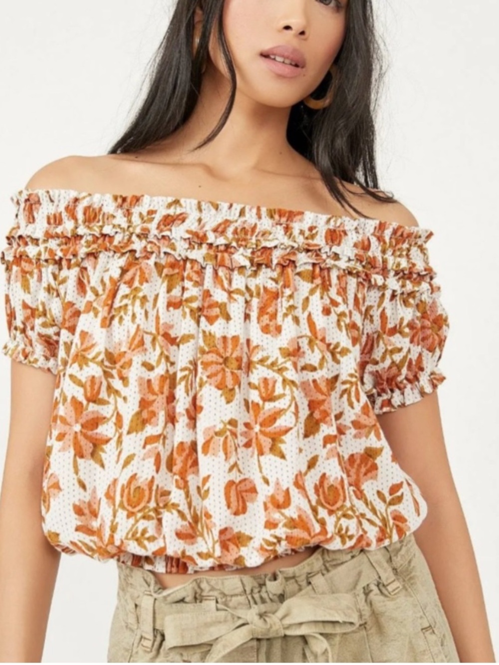 Free People Womens Off Shoulder Suki Floral Blouse Size Medium